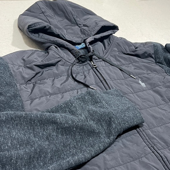 Polo Ralph Lauren Mens Quilted Puffer Jacket Full Zip Hooded Black XL